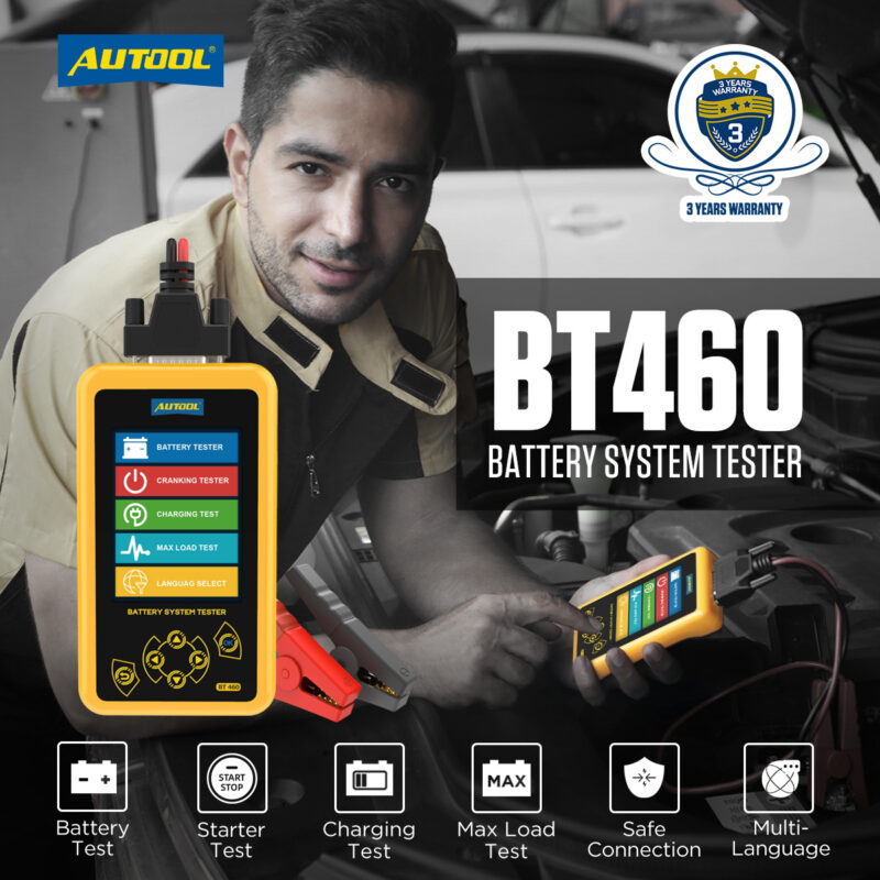 AUTOOL BT460 TFT 4inch Colorful Display Car Battery Tester Analyzer for ...