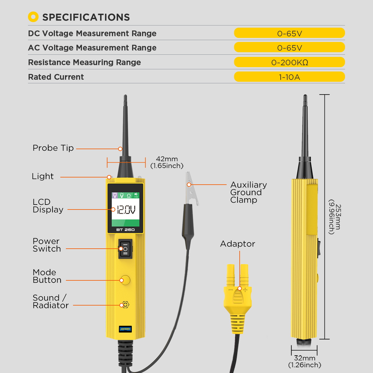 AUTOOL BT260 Electrical Circuit Tester Automotive Voltage Digital  Diagnostic Tool