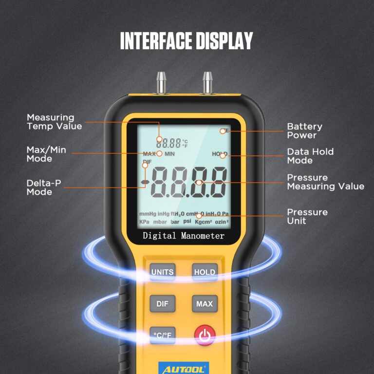 AUTOOL Digital Differential Manometer Handheld Air Pressure Gauge