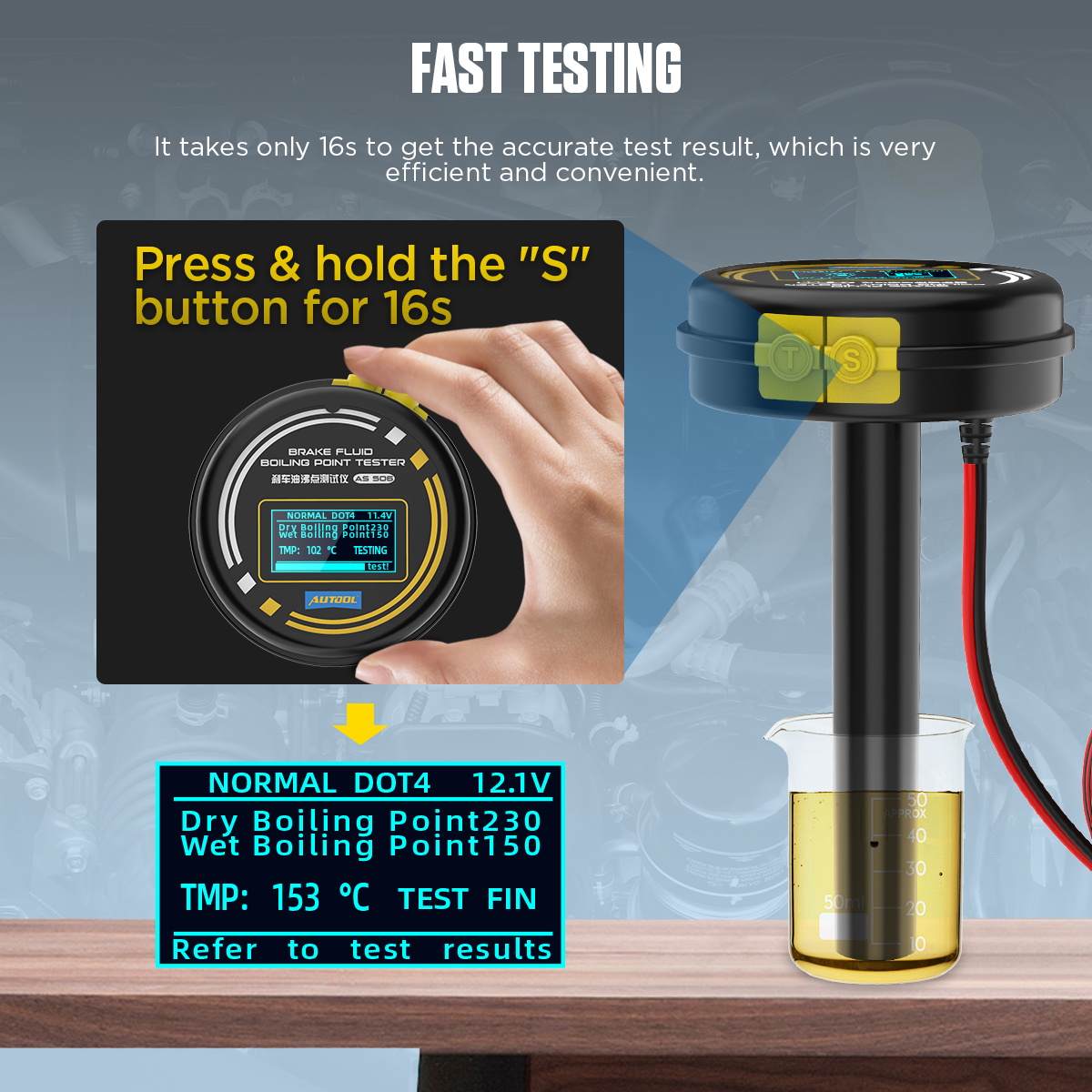 AUTOOL AS502 Universal Car Brake Fluid Liquid Oil Tester, 2.8 inch LCD Brake  Fluid Tester for DOT3 DOT4 DOT5.1 