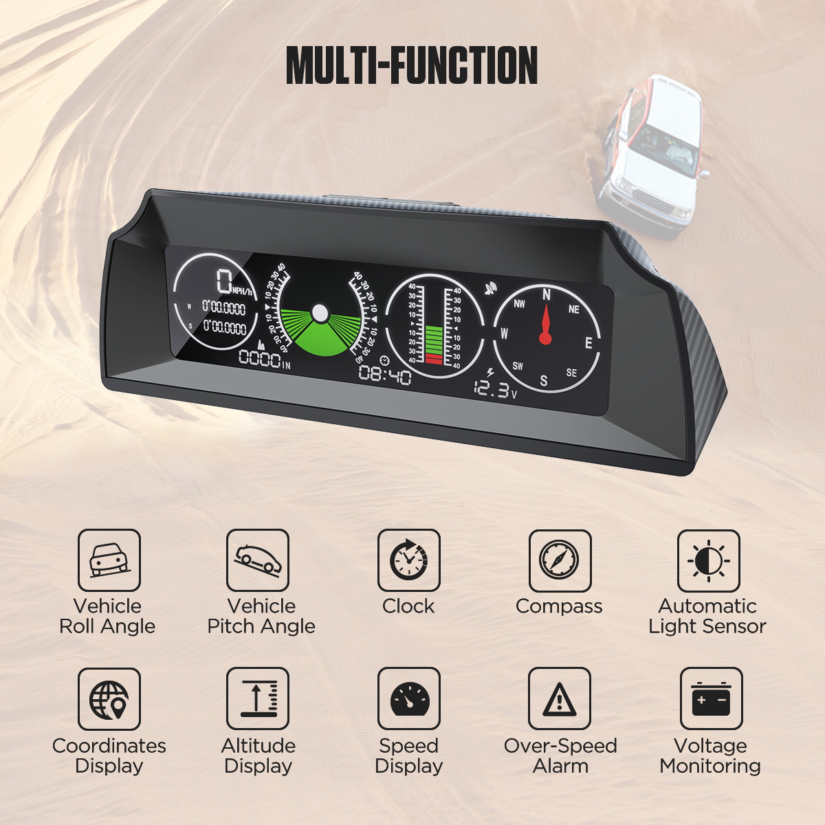 Digital Car Speedometer GPS HUD Inclinometer Compass Off-Road Angle - View #3