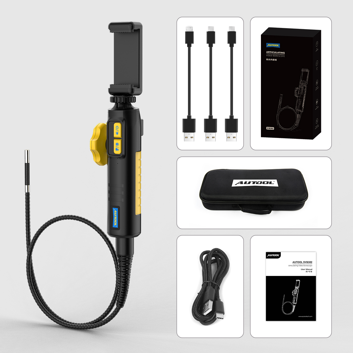 AUTOOL SVB302 Car Industrial Endoscope Automotive Inspection Camera USB ...