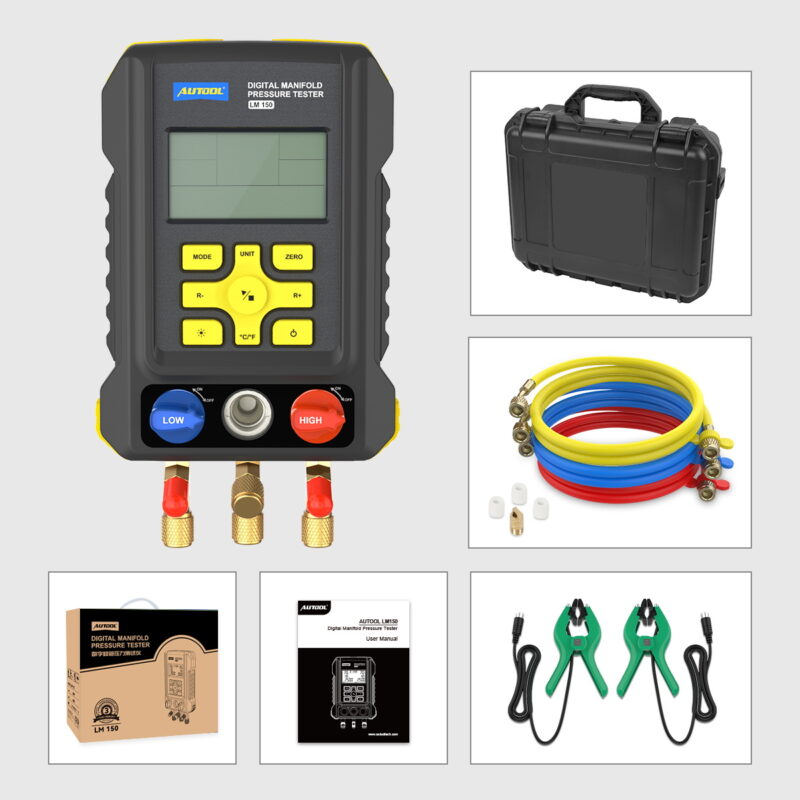 AUTOOL LM150 Digital 3 Way Full Kit Auto A/C Pressure Gauges