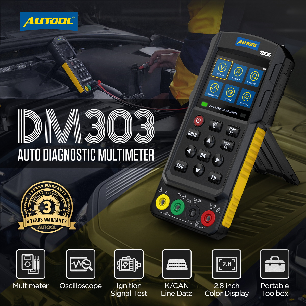 AUTOOL DM303 Auto Diagnostic Multimeter Car Circuit Tester with K/CAN