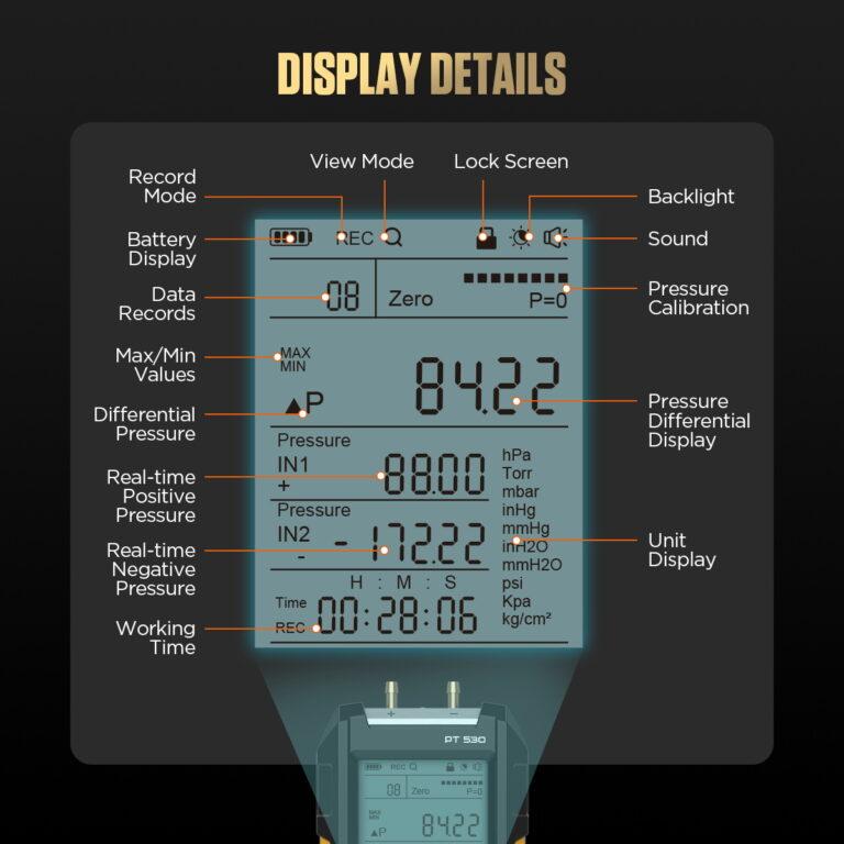 AUTOOL PT530 Digital Manometer Dual Port Pressure Gauge - AUTOOL