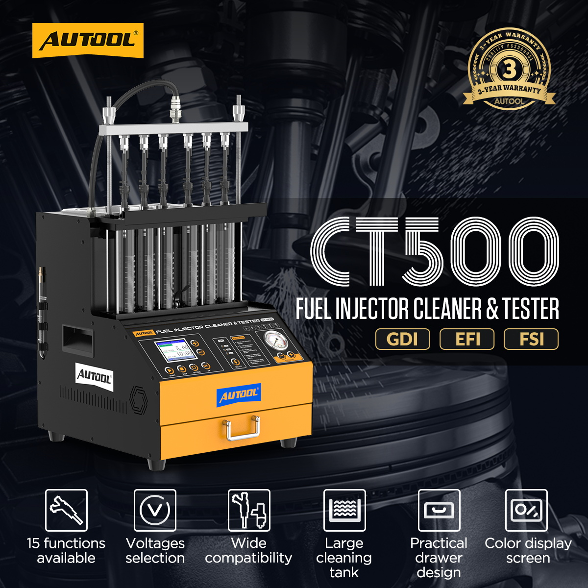 GDI Injector Tester AUTOOL CT60 Fuel Injector Tester & Cleaner - 12V/70V Dual Voltage For Gasoline & Diesel Engines Injector Cleaning Machine