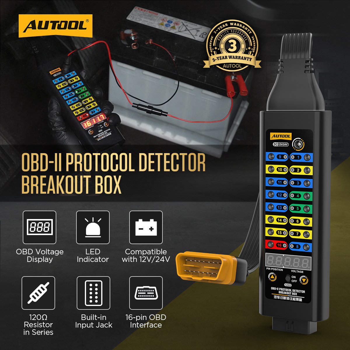 AUTOOL OBD2 Breakout Box Protocol Detector Premium Version